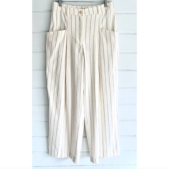 THE ODDER SIDE Spodnie Bass Premium Stripes Linen Blend Pleated Pant - NWT! - M - Picture 1 of 11